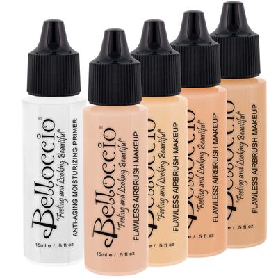 Belloccio Fair Color Shade Foundation Set - Professional Cosmetic Airbrush Makeup in 12 oz Bottles
