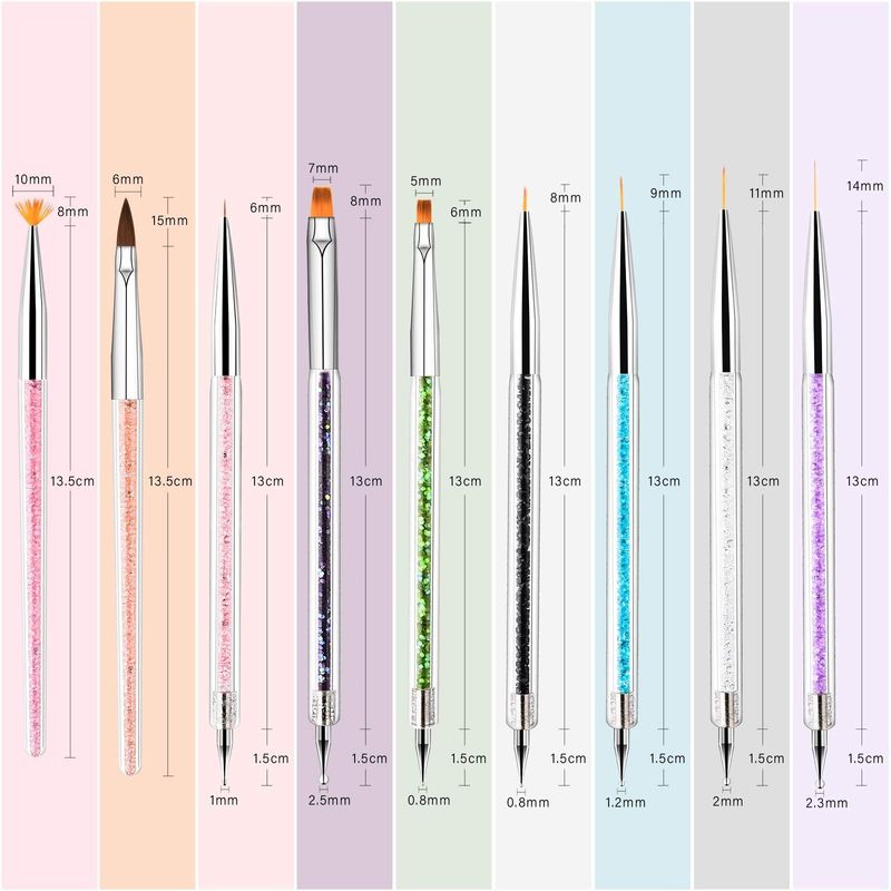 TOCOLES Nail Art Brushes, 9PCS Nail Brushes for Nail Art with Nail Liner Brush and Nail Dotting Pens for Home Use and Professional Nail Salon
