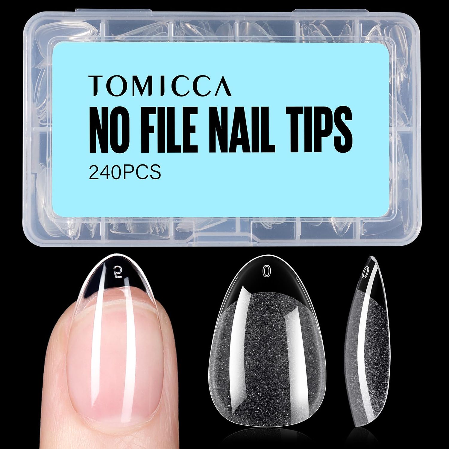 TOMICCA Almond Nail Tips Acrylic False Nails 240Pcs Almond Nails Gel Nail Tips Short Almond Gel x Tips Half Matte Nail Extension Tips Home DIY Nail Salon