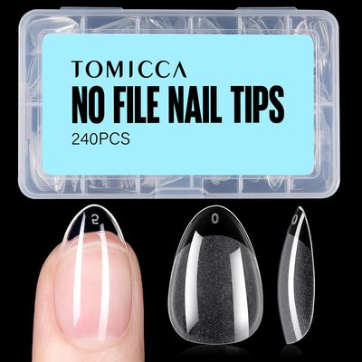 TOMICCA Almond Nail Tips Acrylic False Nails 240Pcs Almond Nails Gel Nail Tips Short Almond Gel x Tips Half Matte Nail Extension Tips Home DIY Nail Salon
