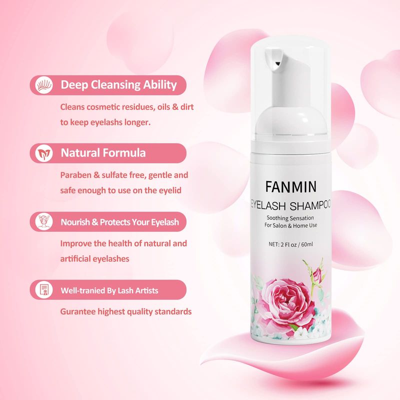 Eyelash Extension Cleanser 60ml Mascara Wand Brush Eyelid Foaming Cleanser,Eyelash Wash and Lash Bath for Extensions,Paraben &amp; Sulfate Free,Makeup Remover,Salon and Home use60ml2fl.oz