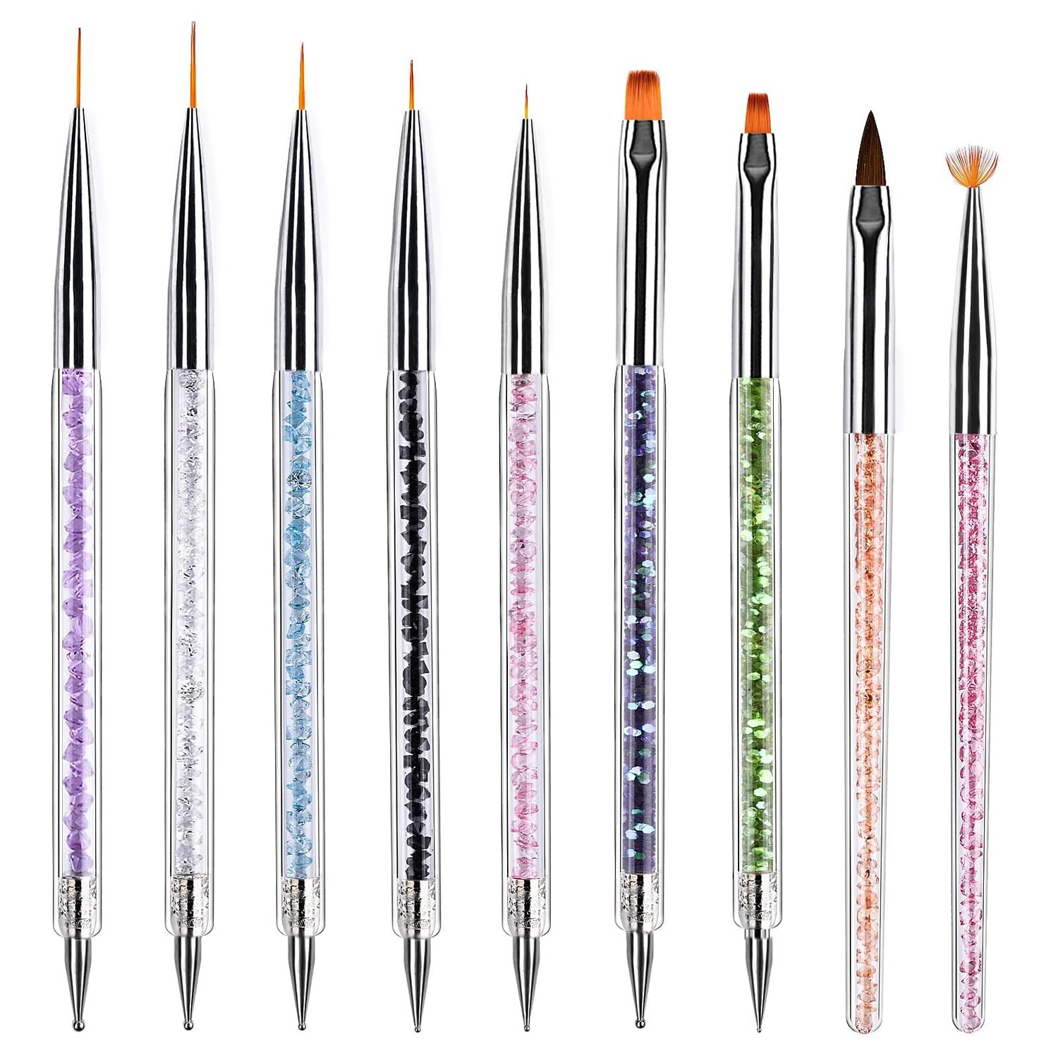 TOCOLES Nail Art Brushes, 9PCS Nail Brushes for Nail Art with Nail Liner Brush and Nail Dotting Pens for Home Use and Professional Nail Salon