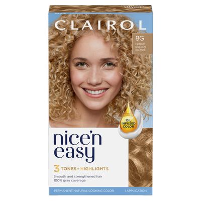Clairol Nice&#39;n Easy Permanent Hair Dye, 8G Medium Golden Blonde Hair Color, Pack of 1