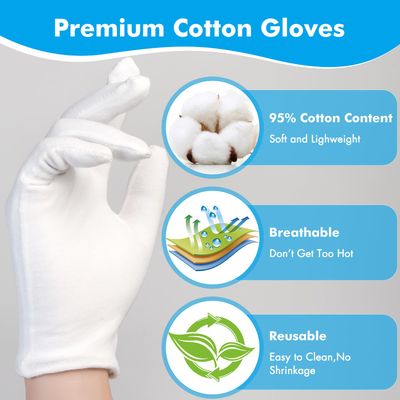 Cotton Gloves for Dry Hands Sleeping, 4 Pairs Moisturizing Gloves Overnight, White Cotton Gloves for Men and Women, Eczema Gloves, White Gloves Costume for Christmas Weddings Serving Inspection