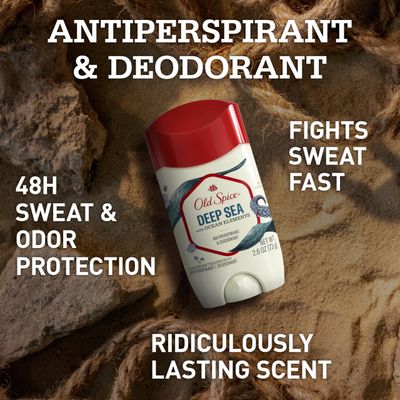 Old Spice Antiperspirant and Deodorant for Men, 247 Sweat and Odor Protection, Invisible Solid, Deep Sea with Ocean Elements Scent, 2.6 oz (Pack of 2)