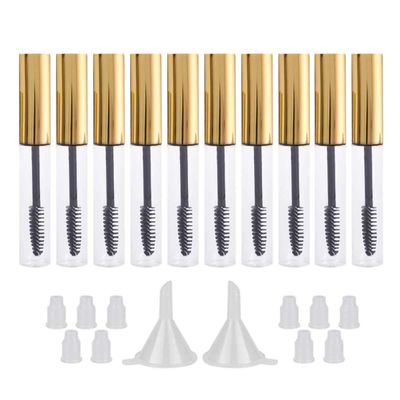 GTHER 10PCS 10ML Empty Mascara Tube Bottle with Eyelash Wand &amp; Rubber Inserts &amp; Funnels Set for Castor OilEyelash Growth Oil, DIY Mascara Eyelash Cream Container with Cap, Gold