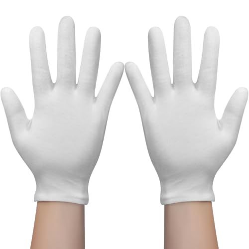 Cotton Gloves for Dry Hands Sleeping, 4 Pairs Moisturizing Gloves Overnight, White Cotton Gloves for Men and Women, Eczema Gloves, White Gloves Costume for Christmas Weddings Serving Inspection