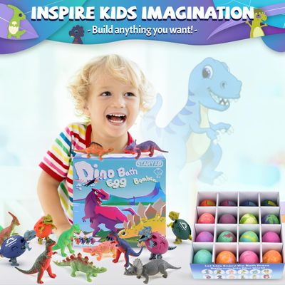 Bath Bombs for Kids with Surprise Toys Inside - 16 Pack Organic Dinosaur Bath Bombs Gift Set, Dinosaur Toys for Kids 3 4 5 6 7 8 9 Years, Bubble Bath Toys, Christmas Gifts, Stocking Stuffers for Kids