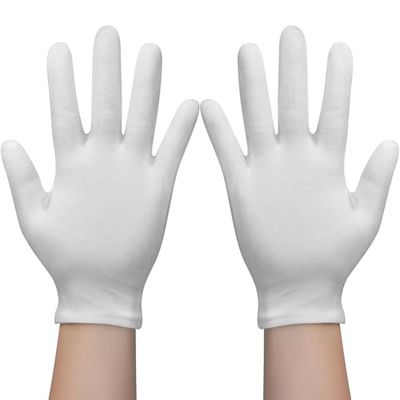 Cotton Gloves for Dry Hands Sleeping, 4 Pairs Moisturizing Gloves Overnight, White Cotton Gloves for Men and Women, Eczema Gloves, White Gloves Costume for Christmas Weddings Serving Inspection