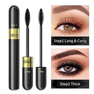 Tiejdhr Telescopic Tubing Mascara, 2 in 1 Vibely Mascara Long-Lasting Waterproof & Smudge-Proof 4D Silk Fiber Mascara, Volume and Length Black Mascara No Flaking and No Clumping (Pack of 1)