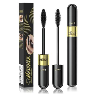 Tiejdhr Telescopic Tubing Mascara, 2 in 1 Vibely Mascara Long-Lasting Waterproof &amp; Smudge-Proof 4D Silk Fiber Mascara, Volume and Length Black Mascara No Flaking and No Clumping (Pack of 1)