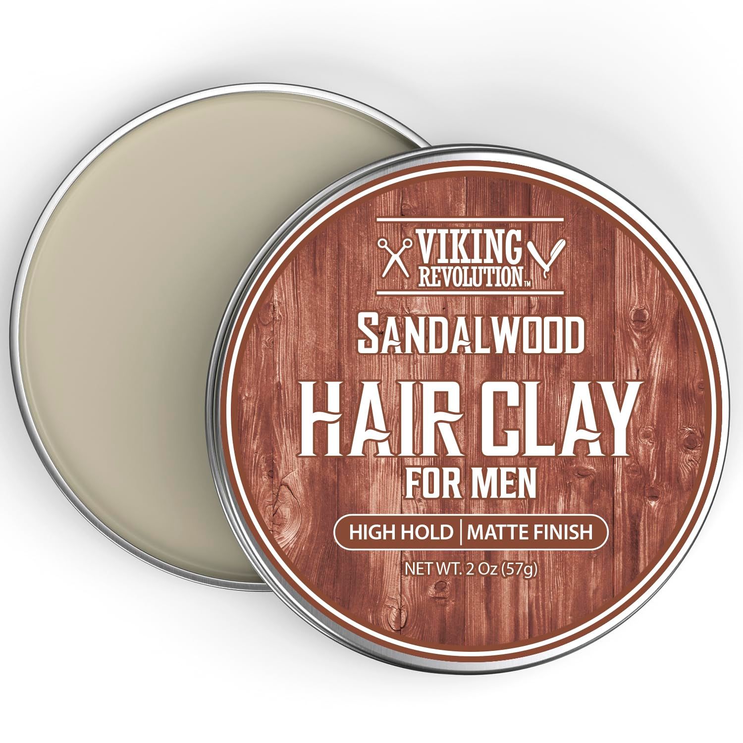 Viking Revolution Sandalwood Hair Clay for Men - Matte Finish Mens Hair Clay - Texturizing Clay Hair Product Men with Jojoba and Vitamin E - Clay Pomade for Men Effortless Hair Styling Cream (2 oz)