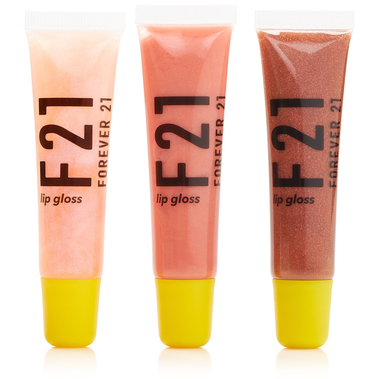 Forever 21 - F21 - Beauty Lip Gloss Set, Pack of 3 Tubes, Clear and Tinted Shades, Hydrating, Plumping, Non-Sticky Formula for Glossy Shine, Rose GoldPosyCopper