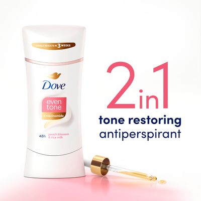 Dove Even Tone Antiperspirant Deodorant Stick Peach Blossom &amp; Rice Milk 3 Count 2.6 oz