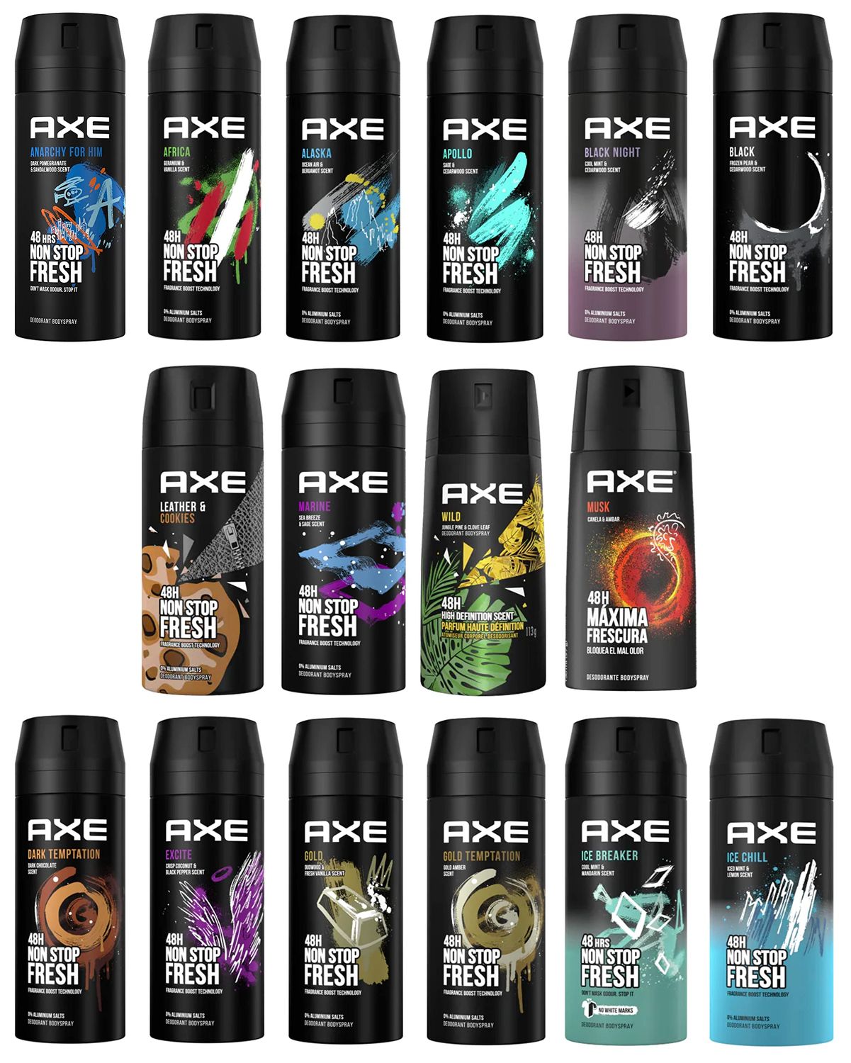 12 AXE body spray deodrant Anit-Aerspirant (12X 150 ml5.07 oz, Mix within the available kinds)