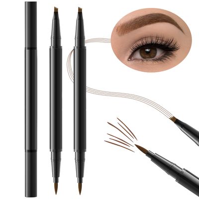 LYBHDAFA 2PCS Microblading Eyebrow Pencil, 2-In-1 Dual-Ended Waterproof Eyebrow Pen with 4-Fork-Tip &amp; Ultra-Precise-Tip for Hair-Like Natural Eyebrow Makeup, Eye Brow Pencils for Women -Light Brown