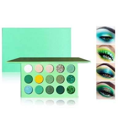 Green Eyeshadow Palette 15 color Green Eyeshadow Highly Color, Long Lasting Waterproof Matte Shimmer Yellow Eye shadow Palette Glitter Eyeshadow Pallets for Women Girls Daily Christmas Green Makeup