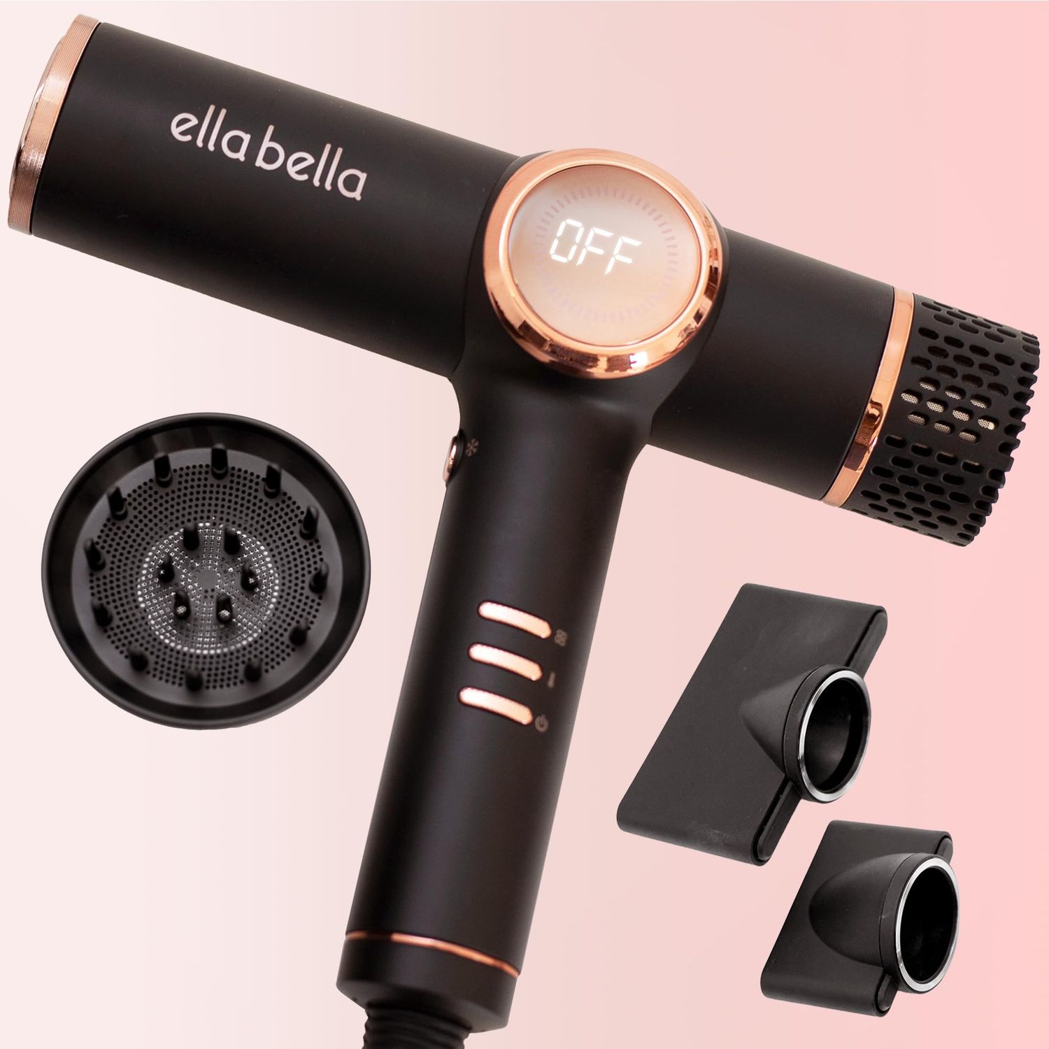 ELLA BELLA Professional Ionic Hair Dryer with Diffuser  Negative Ion Blow Dryer  Suitable All Hair Types  Intelligent Heat Control &amp; Rapid Drying Speeds  Lightweight Design  Low Noise Technology