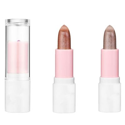 2Pcs Metallic Glitter Lipstick, Bronze Gold Diamond Shining Metallic Lipstick Long Lasting High Shine Creamy Lipstick High Impact Lip Color Full Coverage Lip Christmas Makeup for Women (Color 5#6#)