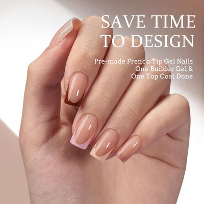 BTArtboxnails XCOATTIPS French Gel Nails - Skin Tones French Tip Press on Nails, Short Square Nail Tips with Nail Gel, French Protecting Duo, Nail Lamp, All in One Fake Nail Valentines Day Gift