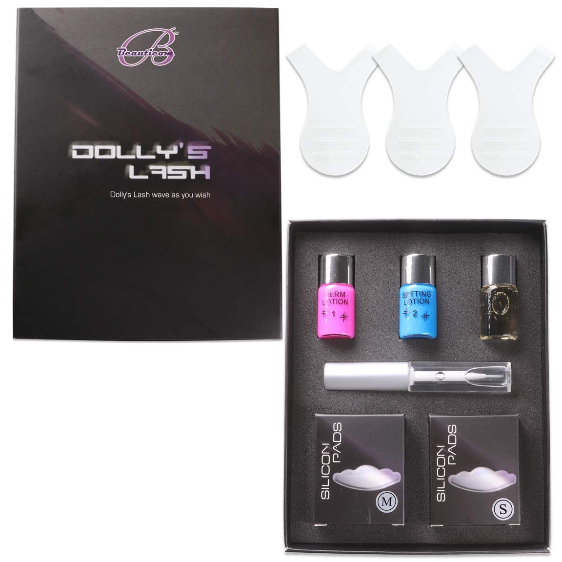 Beauticom Dolly&#39;s Lash Lift Eyelash Wave Lotion Premium Quality Perm Kit - Professional Curling, Perming, Lifting etc. (Small and Medium Pads)