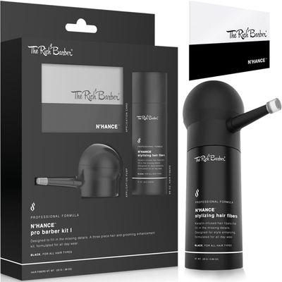The Rich Barber N&#39;Hance Pro Barber Kit I - Professional 3-in-1 Hair &amp; Beard Styling Set - Keratin-Infused Hair Building Fibers, Applicator Pump, Application Card - Hairline Enhancer &amp; Volumizing Spray