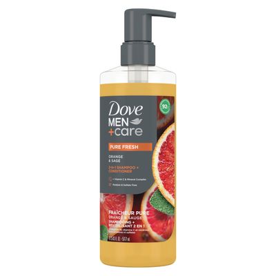 Dove MenCare 2-in-1 Shampoo  Conditioner Pure Fresh Orange &amp; Sage for Strong, Healthy-Looking Hair, with Vitamin C &amp; Mineral Complex, 17.5 oz