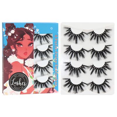 Losha 25mm Lashes 3D Faux Mink Lashes Fluffy Volume Eyelashes Thick Crossed Luxurious Soft Wispy Lashes Pack 4 Pairs Dramatic Eye Makeup (45A)