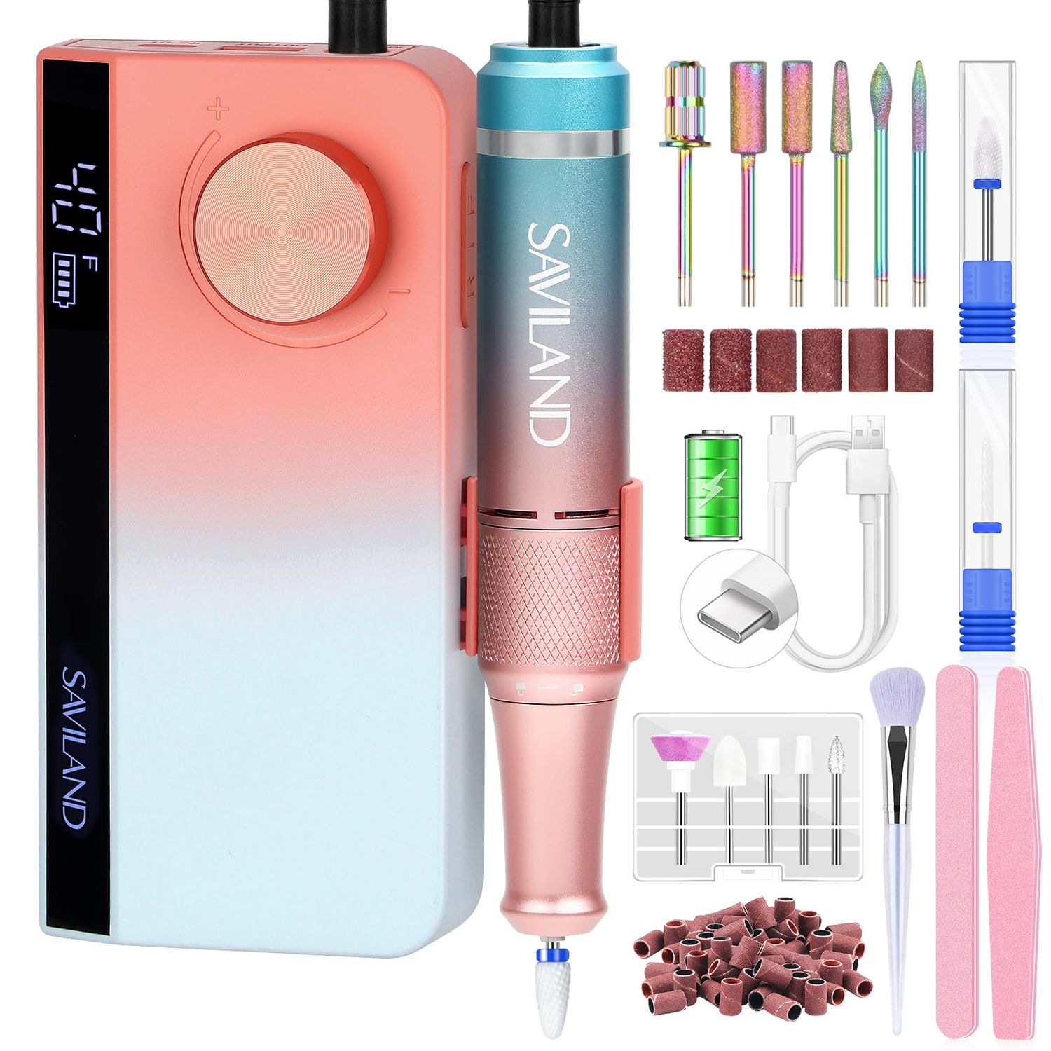SAVILAND Electric Nail Drill Professional 40000RPM Upgrad Nail Drill Kit 2024 Beautiful Gradient Sunset Color Scheme Nail Drill Machine Portable Nail File &amp; Buffers Salon Use Manicure Pedicure