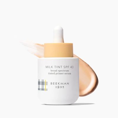 Beekman 1802 Milk Tint Face Primer with SPF 43, Medium - Oxybenzone Free - 1 oz - Tinted Mineral SPF, Makeup Primer &amp; Moisturizer - Blends Easily - Good for Sensitive Skin - Cruelty Free