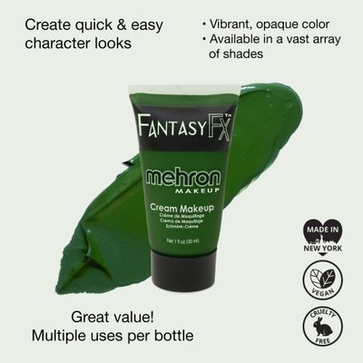 Mehron Makeup Fantasy FX Cream Makeup | Water Based Halloween Makeup | Green Face Paint &amp; Body Paint For Adults 1 fl oz (30ml) (Green)
