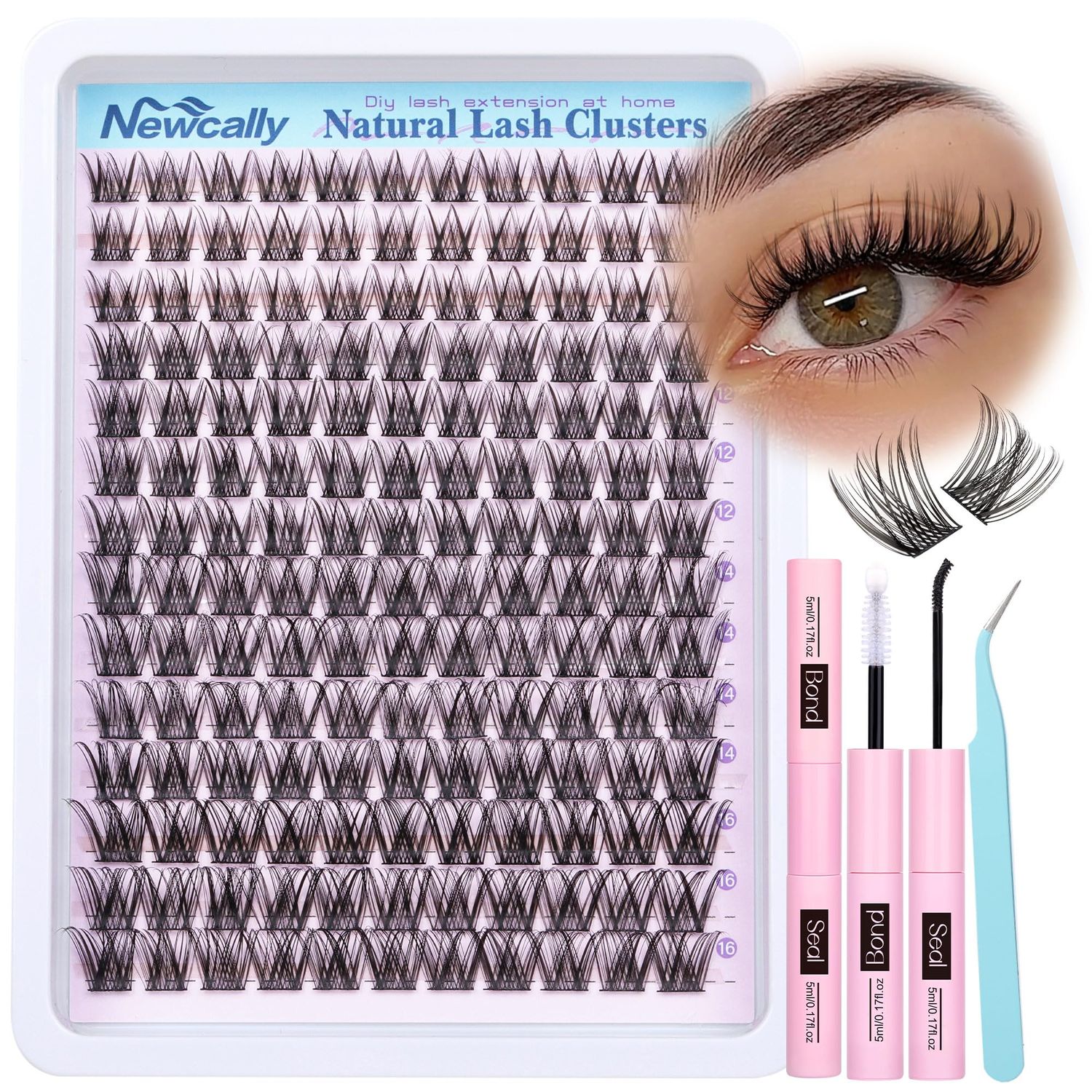 Lash Clusters Kit Wispy Natural Cluster Eyelash Extension Kit DIY Lash Extension Kit C Curl 10-16MM Eyelash Clusters Volume Individual Lashes Kit by Newcally