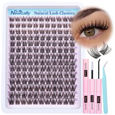 Lash Clusters Kit Wispy Natural Cluster Eyelash Extension Kit DIY Lash Extension Kit C Curl 10-16MM Eyelash Clusters Volume Individual Lashes Kit by Newcally