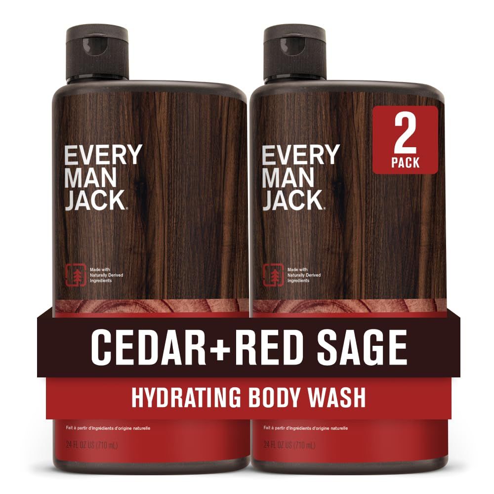 Every Man Jack Nourishing Cedar  Red Sage Mens Body Wash for All Skin Types - Naturally Derived Ingredients - Cleanse and Hydrate Skin with Coconut and Glycerin - 24oz 2 Bottles
