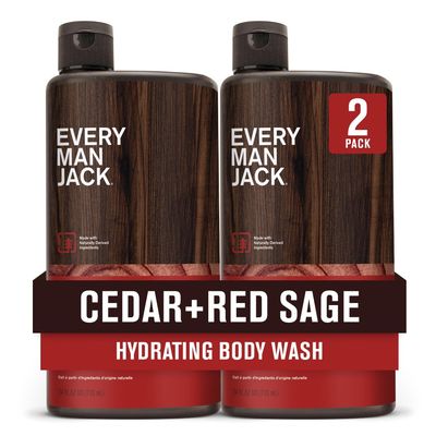 Every Man Jack Nourishing Cedar  Red Sage Mens Body Wash for All Skin Types - Naturally Derived Ingredients - Cleanse and Hydrate Skin with Coconut and Glycerin - 24oz 2 Bottles