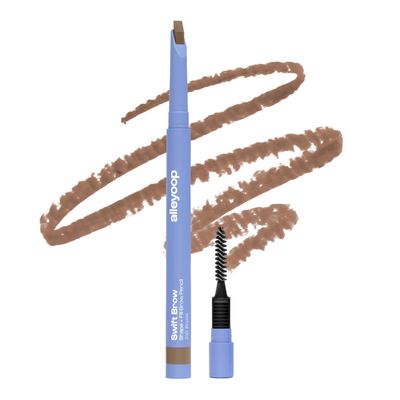 ALLEYOOP Swift Brow All-In-One Brow Definition with Built-In Sharpener &amp; Spoolie Brush - Water &amp; Smudge-Resistant Eyebrow Definer Pencil with Natural Matte Finish - Vegan &amp; Cruelty-Free (Soft Brown)