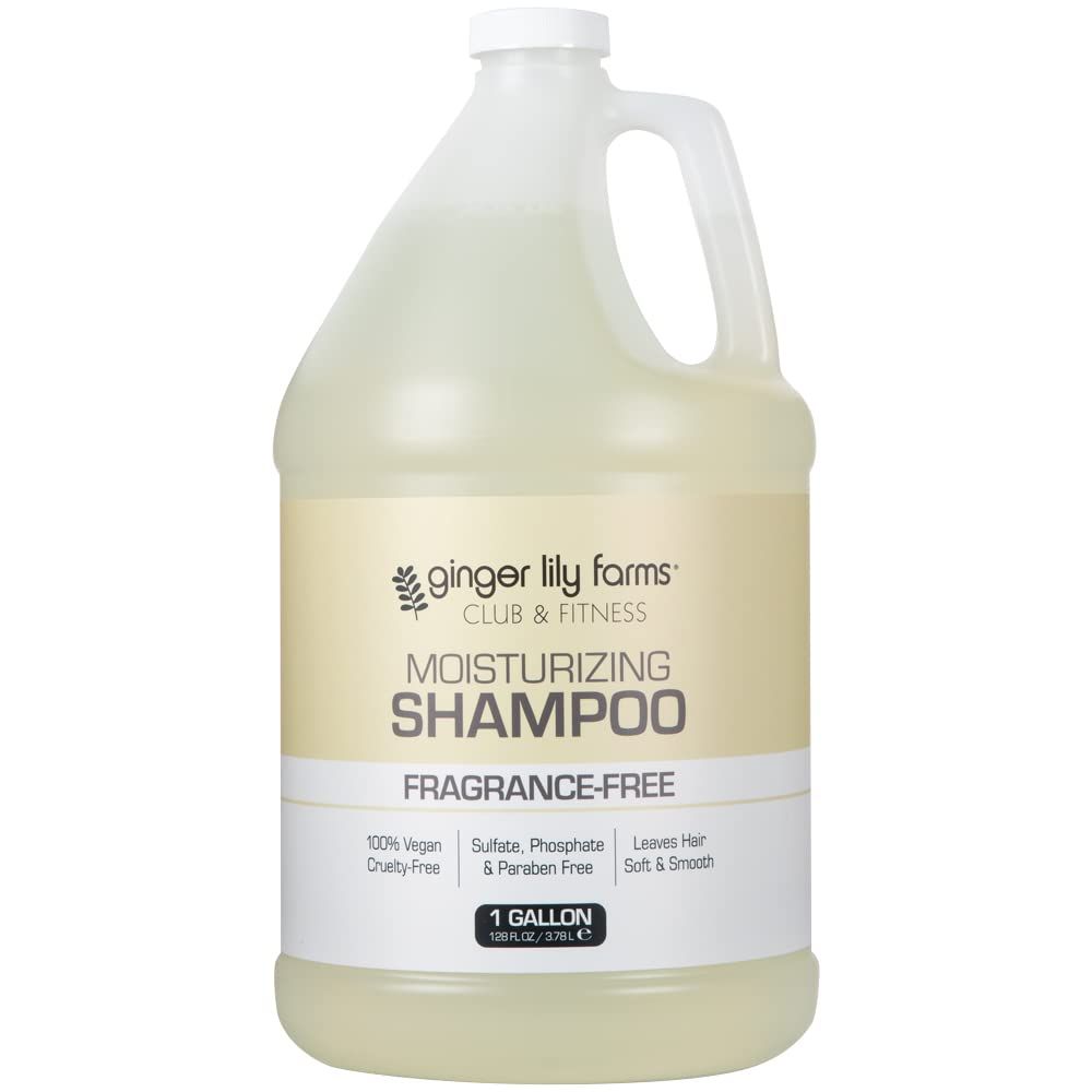 Ginger Lily Farms Club &amp; Fitness Moisturizing Shampoo for All Hair Types, 100% Vegan &amp; Cruelty-Free, Fragrance Free, 1 Gallon (128 fl oz) Refill