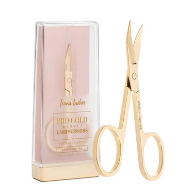 Icona Lashes Eyelash Scissors - 24K Gold-Plated Stainless Steel Lash Scissors for Cutting False Lashes - Curved Scissors with Precision Tips for Trimming Cuticle, Eyebrow, Beard, Facial &amp; Nose Hair