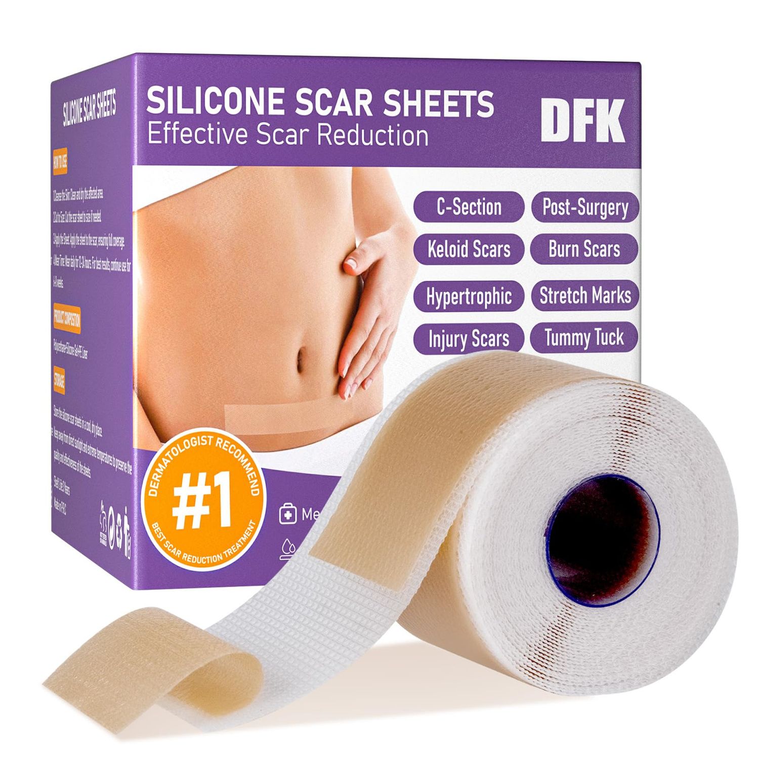 Silicone Scar Sheets, Silicone Scar Tape(1.6&quot;x 79&quot; Roll-2M), Reusable Professional Scar Silicone Strips, Soft Silicone Scar Sheets for Surgical Scars,Keloid,Acne Scars,Burn Scar,C-Section