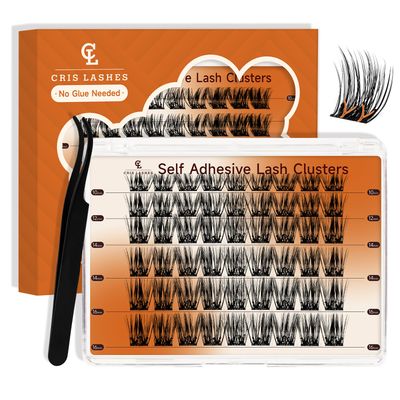 CrisLashes Self Adhesive Eyelashes 54 PCS No Glue Eyelashes D Curl Lash Clusters 10-16mm Pre-Glued Lashes Reusable DIY Lash Extension Kit With Lash Tweezers Easy To Apply (NATURAL01-D-Mix10-16mm)