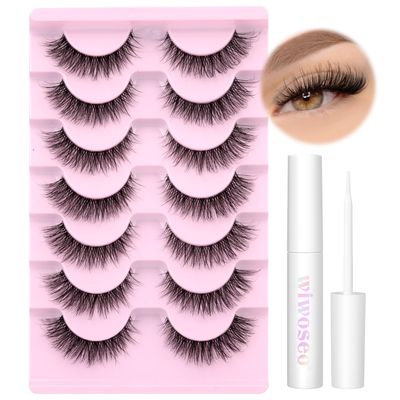 wiwoseo Cat Eye Lashes Extension Strip Lashes Natural Eye Lashes Fluffy Mink Lashes Wispy Eyelashes Fariy Strip False Lashes 8 Pairs Pack