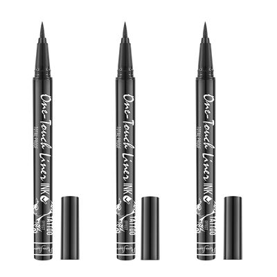 MARIA AYORA Triple Pack of Vegan-Approved Liquid Eyeliner Pens in Classic Black, Tattoo Effect, Quick Dry, Waterproof, Smudgeproof, Long-lasting &amp; Felt Tip Eyeliner pen Precision Beauty for Women
