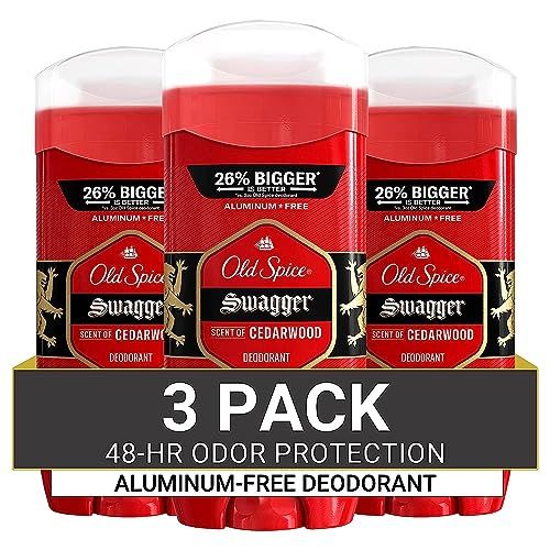 Old Spice Aluminum Free Deodorant for Men, 247 Odor Protection, 247 Lasting Freshness, Red Collection, Swagger with Cedarwood Scent, 3.8 oz (Pack of 3)