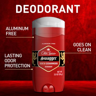 Old Spice Aluminum Free Deodorant for Men, 247 Odor Protection, 247 Lasting Freshness, Red Collection, Swagger with Cedarwood Scent, 3.8 oz (Pack of 3)