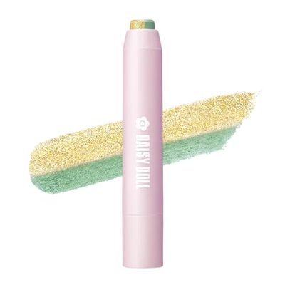 Daisy Doll Dual Color Eyeshadow Stick, Japanese Two-Tone Cream Eyeshadow Pencil, Long-Lasting &amp; Moisturizing, Highly Pigmented Eye Makeup for Easy Glide, 0.74 Oz, Emerald Green