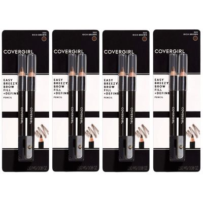 CoverGirl Easy Breezy Brow, FillDefine Pencils 505 Rich Brown 2 ea ( Pack of 4)