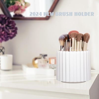 Anyoifax 360 Rotating Makeup Brush Holder 7 Slots Make Up Brush Organizer Removable Spinning Cosmetic Brushes Storage Pen Holder for Vanity, Dresser, Desk, White