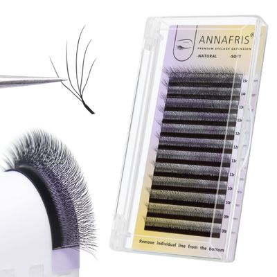 ANNAFRIS 5D Camellia W Lashes Premade Fan Eyelash Extensions Volume Self Fanning False Lashes Faux Mink Matte Black Cluster Lash Extensions(0.07 D,8-15mm Mix)