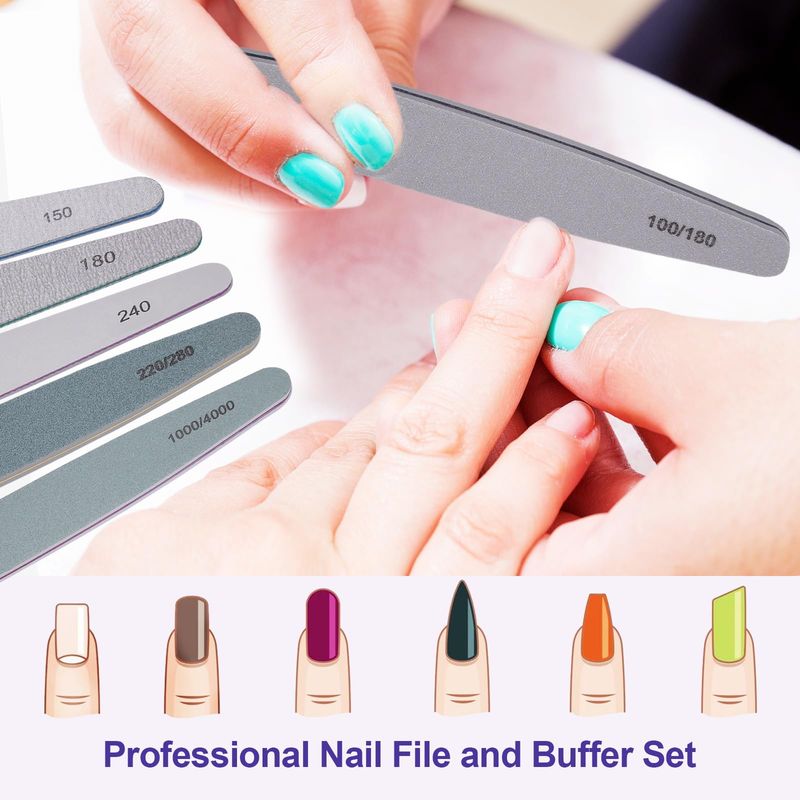 Nail File and Buffer Set, 6 Pcs Professional Nail File Kit for Acrylic and Natural Nails, 10015018022024028010004000 Grit Soft Nail Filer Gel Nail Files &amp; buffers Filing Emery Board Home Salon