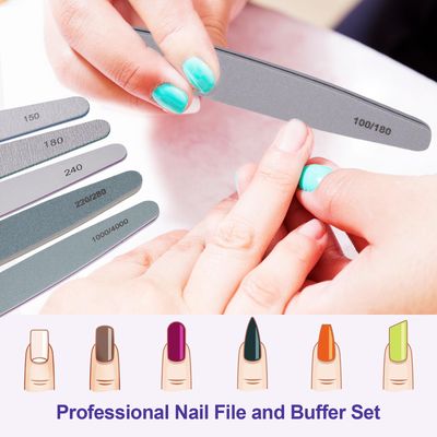 Nail File and Buffer Set, 6 Pcs Professional Nail File Kit for Acrylic and Natural Nails, 10015018022024028010004000 Grit Soft Nail Filer Gel Nail Files & buffers Filing Emery Board Home Salon